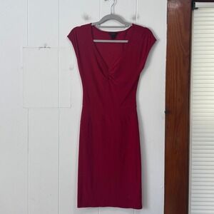 Express Womens Red Ruched V-Neck Open Back Bodycon Sheath Dress XS